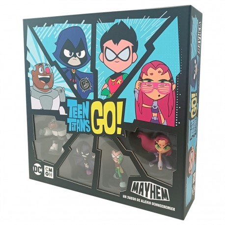 Caja del juego de mesa Teen Titans GO! Mayhem con personajes