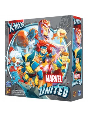 Caja de juego de mesa Marvel United: X-Men con personajes.