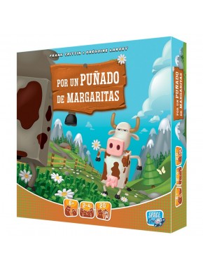 Caixa e componentes do jogo de tabuleiro Por um Punhado de Margaridas