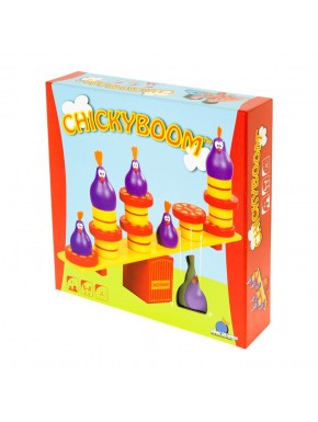 Juego de mesa Chicky Boom con percha y pollos de madera