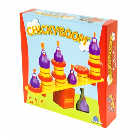 Juego de mesa Chicky Boom con percha y pollos de madera