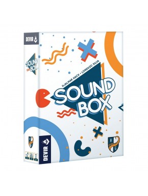 Caja del juego de mesa Sound Box de Devir con cartas y componentes.