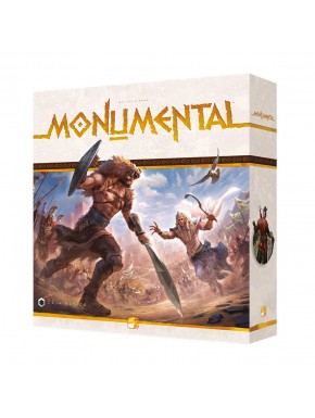 Caixa e componentes do jogo de tabuleiro Monumental