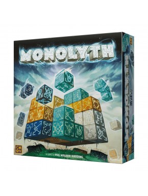 Caixa e componentes do jogo de tabuleiro Monolyth