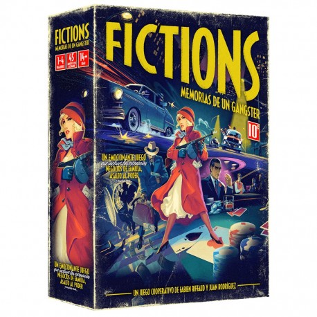Caja y contenido del juego de mesa Fictions: Memorias de un Gangster