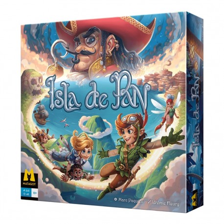 Caja de juego de mesa La Isla de Pan con personajes de Peter Pan