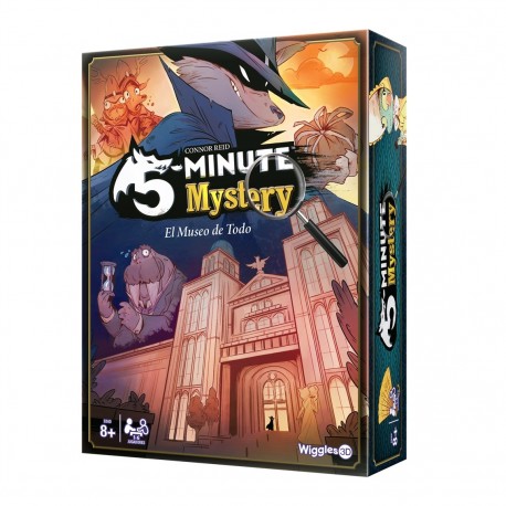 Caja y componentes del juego de mesa 5 Minute Mystery
