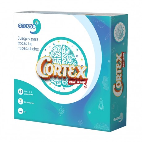 Caixa e componentes do jogo de tabuleiro Cortex Access+ adaptado