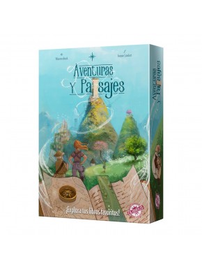 Caja de juego de mesa Aventuras y Paisajes con ilustraciones coloridas