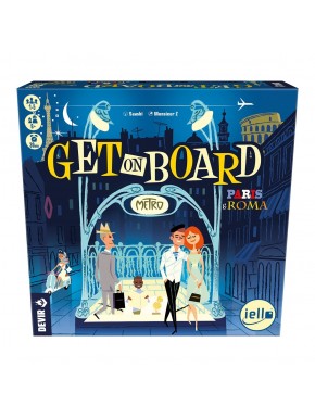 Caja y componentes del juego Get On Board: Paris & Roma