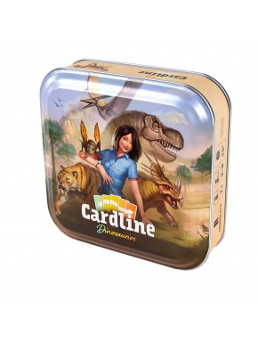 Caixa do jogo Cardline Dinossauros com ilustrações de dinossauros