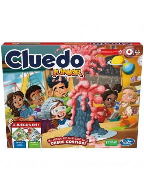 Caixa e tabuleiro do Cluedo Junior com cores vivas e personagens