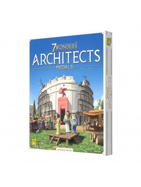 Caja y componentes del juego 7 Wonders Architects Medals