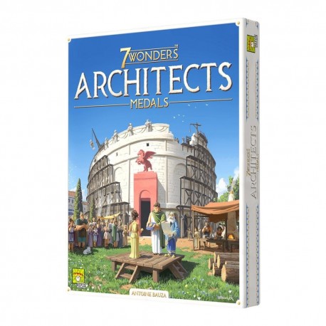 Caja y componentes del juego 7 Wonders Architects Medals