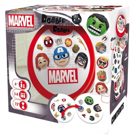 Boîte de jeu Dobble Marvel Emoji avec cartes