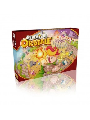 Caja del juego de mesa Reventure: Orbtale con gráficos coloridos