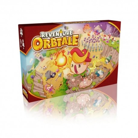 Caja del juego de mesa Reventure: Orbtale con gráficos coloridos