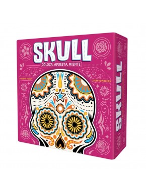 Caja y discos del juego Skull con diseño colorido