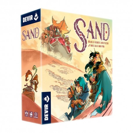 Caja y componentes del juego de mesa Sand de Devir