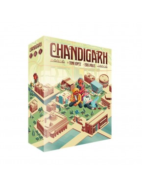 Caja y componentes del juego de mesa Chandigarh de Ludonova