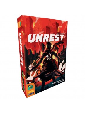 Caja del juego de mesa Unrest con diseño llamativo