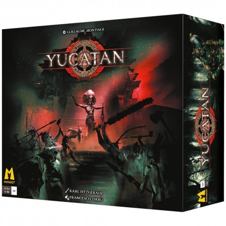 Caja y componentes del juego de mesa Yucatan