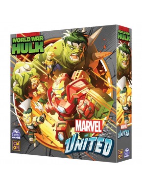 Caja del juego Marvel United: World War Hulk y miniaturas incluidas