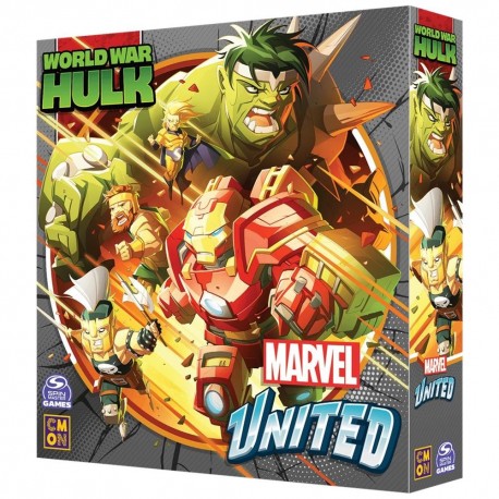Caja del juego Marvel United: World War Hulk y miniaturas incluidas