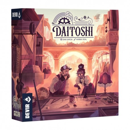 Caja del juego de mesa Daitoshi con arte detallado