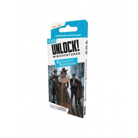 Caja y cartas del juego Unlock! Asesinato en Birmingham