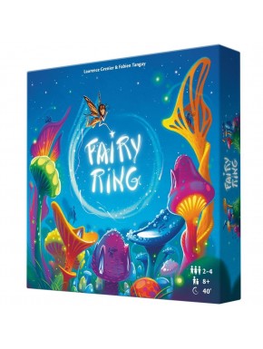 Caja del juego de mesa Fairy Ring y componentes