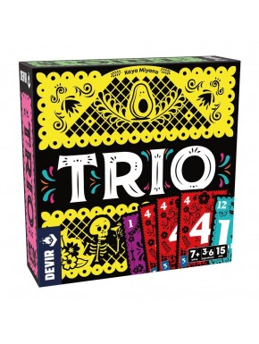 Caja del juego de mesa Trio con cartas coloridas