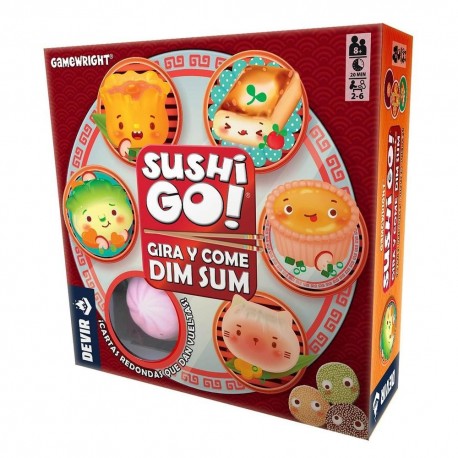 Caja del juego de mesa Sushi Go Gira y Come Dim Sum