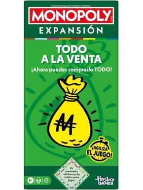 Expansão Monopoly Compre Tudo com caixa verde e saco de dinheiro