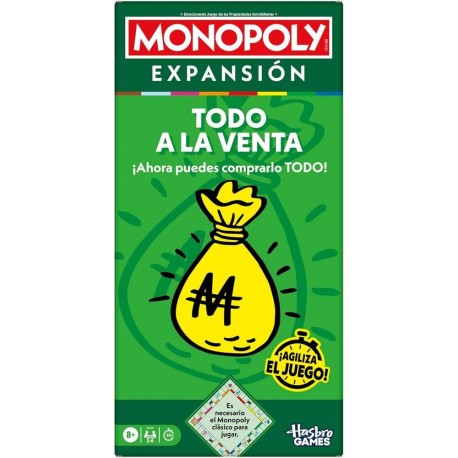 Expansão Monopoly Compre Tudo com caixa verde e saco de dinheiro