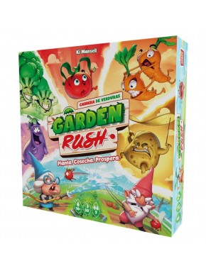 Caixa do jogo de tabuleiro Garden Rush com ilustrações coloridas