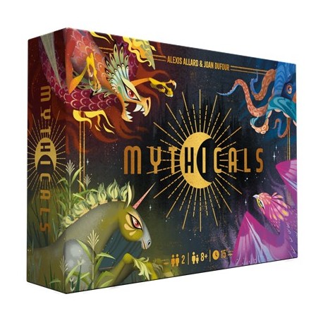Caixa do jogo de tabuleiro Mythicals com criaturas míticas