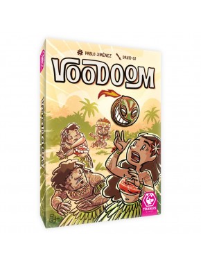 Caixa do jogo de tabuleiro Voodoom com ilustrações coloridas