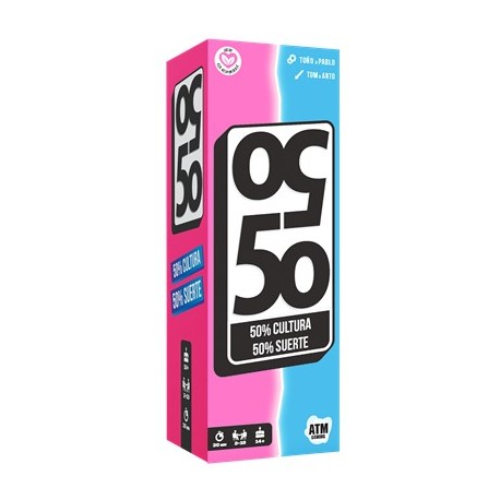 Caixa do jogo de tabuleiro 50 50 com cores rosa e azul