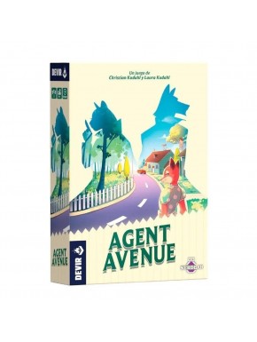 Caixa e componentes do jogo de tabuleiro Agent Avenue