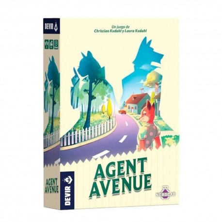 Caixa e componentes do jogo de tabuleiro Agent Avenue