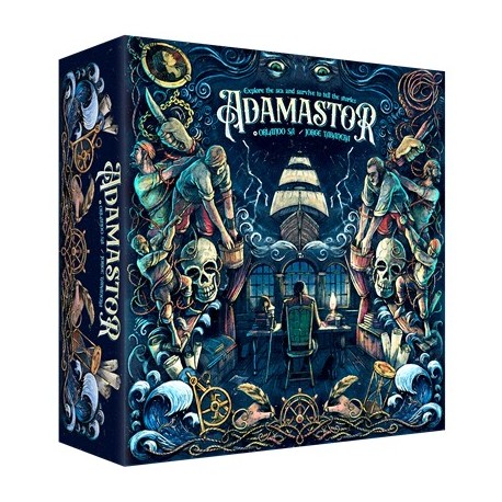 Caixa do jogo de tabuleiro Adamastor com ilustrações detalhadas