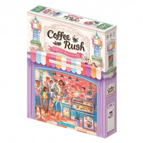 Caixa e componentes do jogo Coffee Rush: Bolos Deliciosos