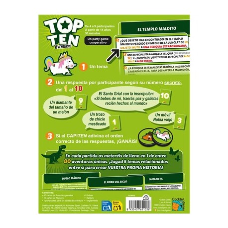 Caixa do jogo de tabuleiro Top Ten Aventuras