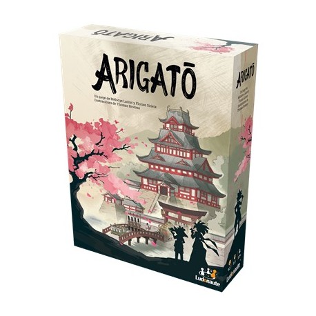 Caja y componentes del juego de mesa Arigato