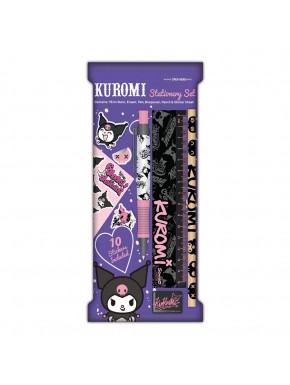 Set de escritura Kuromi Sanrio con regla, bolígrafo, y pegatinas