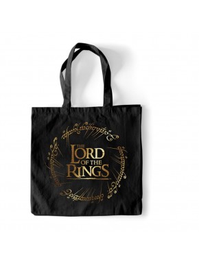 Bolso negro El Señor de los Anillos con diseño dorado