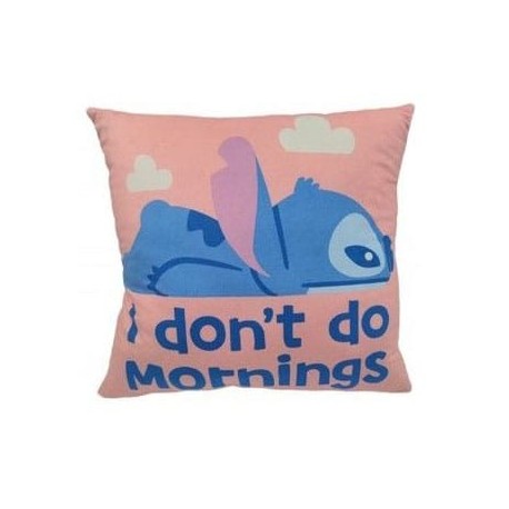 Cojín de 40 cm con diseño de Stitch y frase I don't do mornings