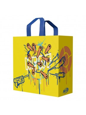 Bolsa Nerf amarilla con diseño de dardos y logo