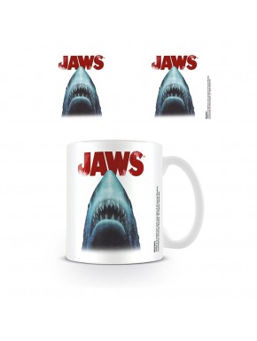 Taza de cerámica Jaws con tiburón y logo rojo